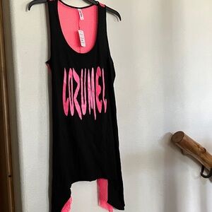 Black with Neon Pink Mesh‎ Sleeveless Cover-up Top